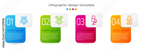 Set line Poisonous spider, Bottle with potion, Poisoned alcohol and pill. Business infographic template. Vector