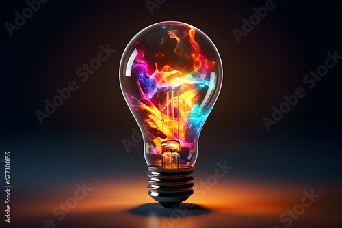 a colorful glowing light bulb visualizes brainstorming, bright ideas, and creative thinking,