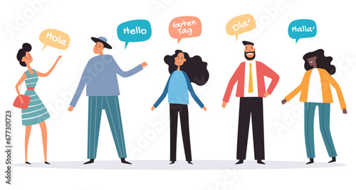 People multilingual greeting hello talk different language concept. Vector flat graphic design illustration
 photo