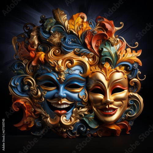venetian blue and gold carnival mask, isolated on a black background. generative ai  © wayne