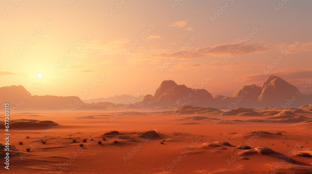 desert landscape view at sunrise sunset, picturesque