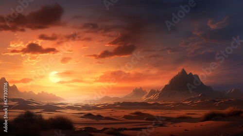 desert landscape view at sunrise sunset