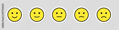Feedback emoticons flat emoji sticker set. Smiley icon set , happy, neutral, sad, emoji, icon - Customer satisfaction rating scale with good and bad emotions. Vector illustration
