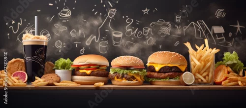 Panel kuchenny z motywem 3D mural posters with fast food designs for restaurant walls Copy space image Place for adding text or design