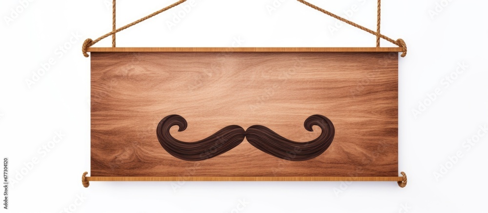Barbershop sign with facial hair hanging on rope White background 3d render Copy space image Place for adding text or design Barbershop sign with facial hair hanging on rope White background 3d render Copy space image Place for adding text or design