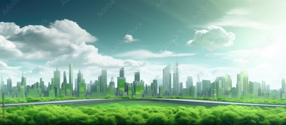 3D illustration of a city with a green background Copy space image Place for adding text or design