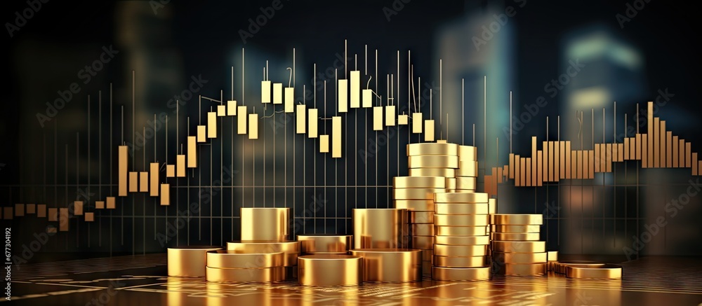 3D gold trading chart represents wealth and success in the stock market Copy space image Place for adding text or design