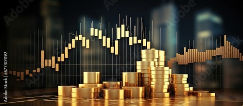 3D gold trading chart represents wealth and success in the stock market Copy space image Place for adding text or design photo