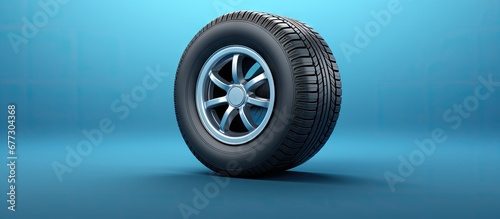 3D illustration of isolated car tire with radio microphone Copy space image Place for adding text or design