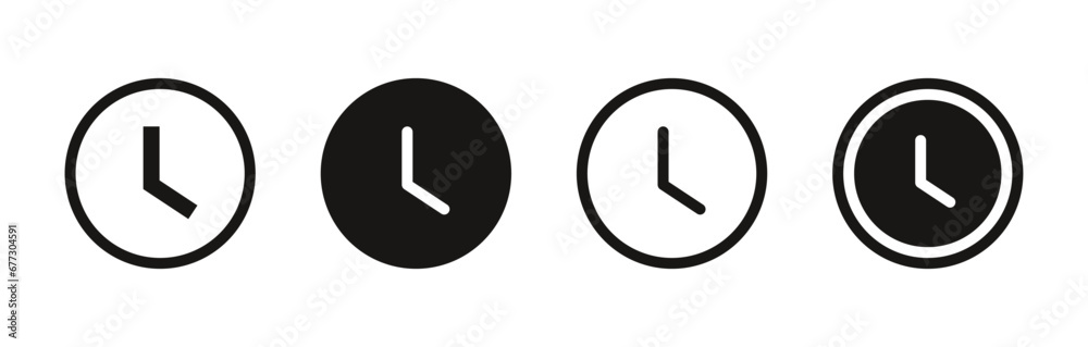 time and clock icons set in flat style, timer symbol watch later sign in filled, line, outline icon for ui apps and website  - obrazy, fototapety, plakaty 