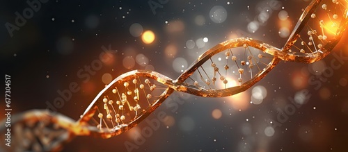 3D illustration showing manipulated DNA structure repair and editing under orange lighting Copy space image Place for adding text or design photo