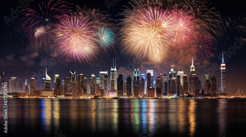New Year Fireworks Illuminate the City Skyline