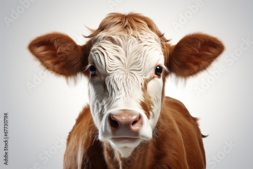 A close up of a cow"s face on a white background. Realistic clipart on white background © tilialucida