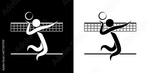 Pictogrammes représentant un match de volleyball, une des disciplines des compétitions sportives avec un ballon.