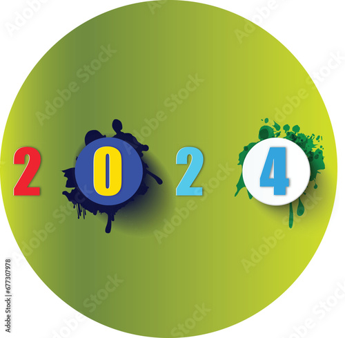 Greeting card Happy New Year 2024. Beautiful holiday web banner or billboard with Golden sparkling text Happy New Year 2024 written sparklers on festive blue background with fireworks