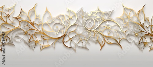 Arabic luxury background featuring elegant white and golden ornamental border pattern Copy space image Place for adding text or design photo