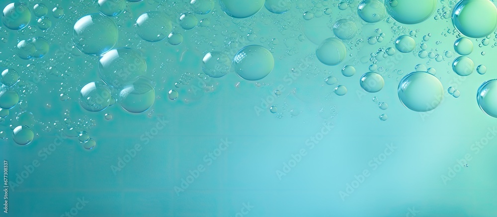 Close up view of transparent soap foam on blue and green resembling a cosmetic backdrop Copy space image Place for adding text or design Close up view of transparent soap foam on blue and green resembling a cosmetic backdrop Copy space image Place for adding text or design