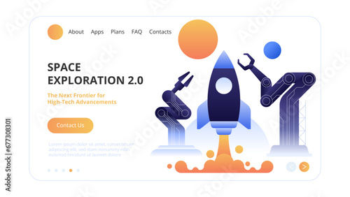 High technology concept. Space Exploration 2.0: The Next Frontier for High-Tech Advancements. Vector illustration for websites, landing pages, mobile applications, posters and banners.