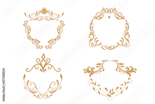 Set of Premium gold vintage baroque frame ornament engraving crest floral. Premium Gold vintage baroque frame. Floral retro pattern antique style acanthus foliage swirl decorative. Vector illustration