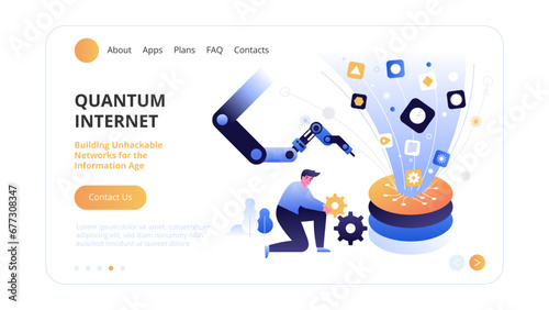 High technology concept. Quantum Internet: Building Unhackable Networks for the Information Age. Vector illustration for websites, landing pages, mobile applications, posters and banners. photo