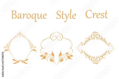 Set of Premium gold vintage baroque frame ornament engraving crest floral. Premium Gold vintage baroque frame. Floral retro pattern antique style acanthus foliage swirl decorative. Vector illustration