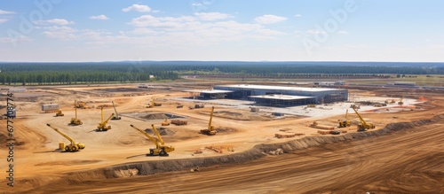 Bird s eye view of construction site for new airport in Badgerys Creek Sydney Australia in February 2023 Copy space image Place for adding text or design photo