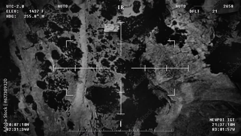 Modern software is analyzing the warfare area before the rocket attack. Modern tech selecting the enemy tank in the warfare zone for rocket attack. Modern system launches a rocket to end the warfare.