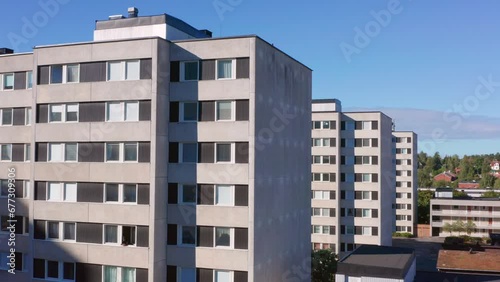 Urban slum like concrete jungle high rise apartment building. Residential suburb photo