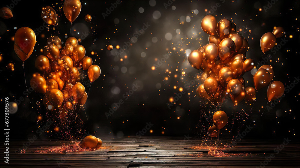 New Years Background With Copy Space And Golden Balloons - Generative Ai - obrazy, fototapety, plakaty 