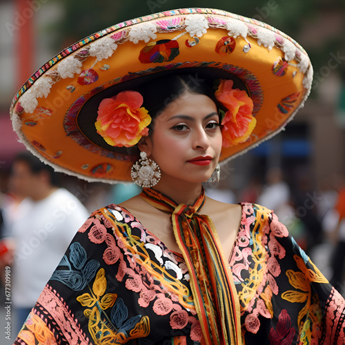 Performer in traditional costume with sombrero at the annual Malacca Flower Festival.