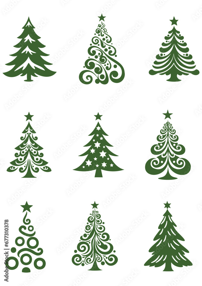 Green pine tree isolated on white background vector,eps,editable,print ready christmas pine trees