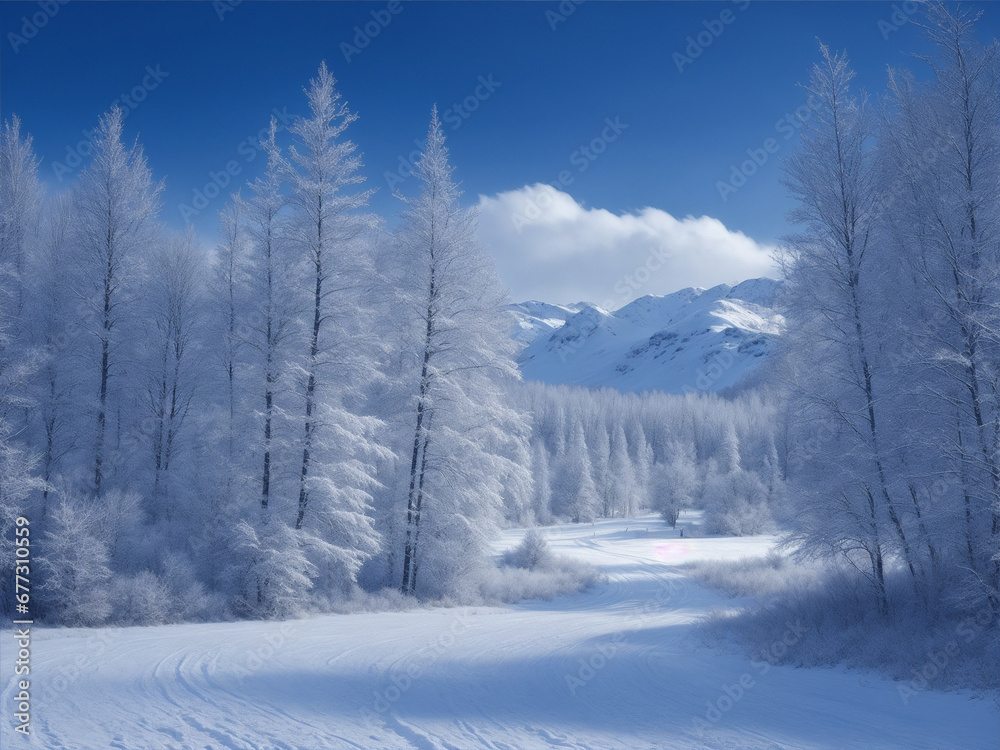 Snowy Christmas Landscape A serene illustration of a winter wonderland, bathed in festive colors, depicting the charm of a snowy Christmas landscape, generated by A