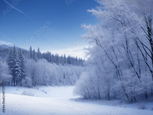 Snowy Christmas Landscape A serene illustration of a winter wonderland, bathed in festive colors, depicting the charm of a snowy Christmas landscape, generated by A