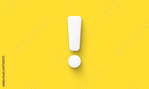 white exclamation mark isolated on a yellow background. Warning concept. Sign or symbol. Illustration photo
