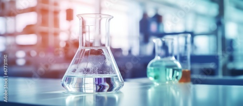 Colorful Laboratory equipment beakers and flask with backlight in different group photo