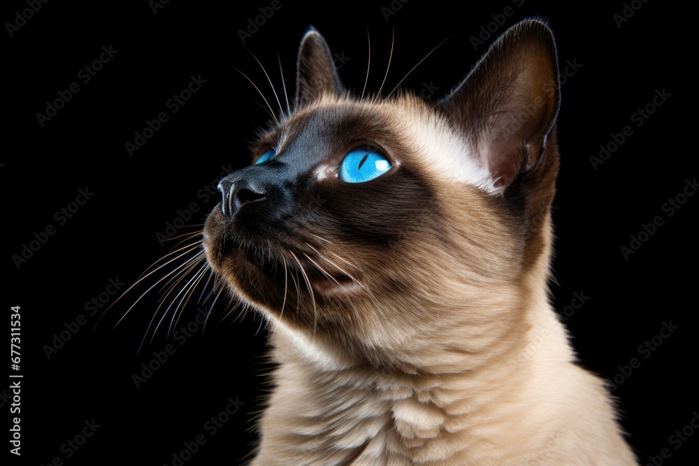 A close up of a siamese cat with blue eyes.