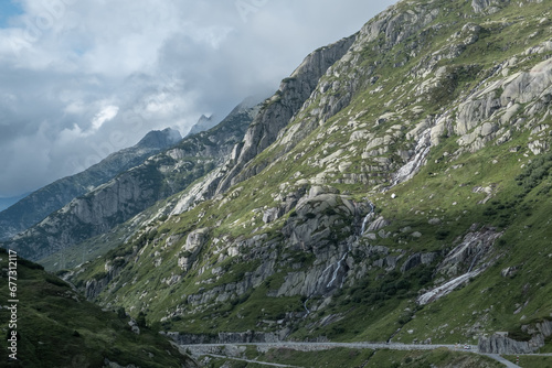 Green colors of the mountains in the Alps