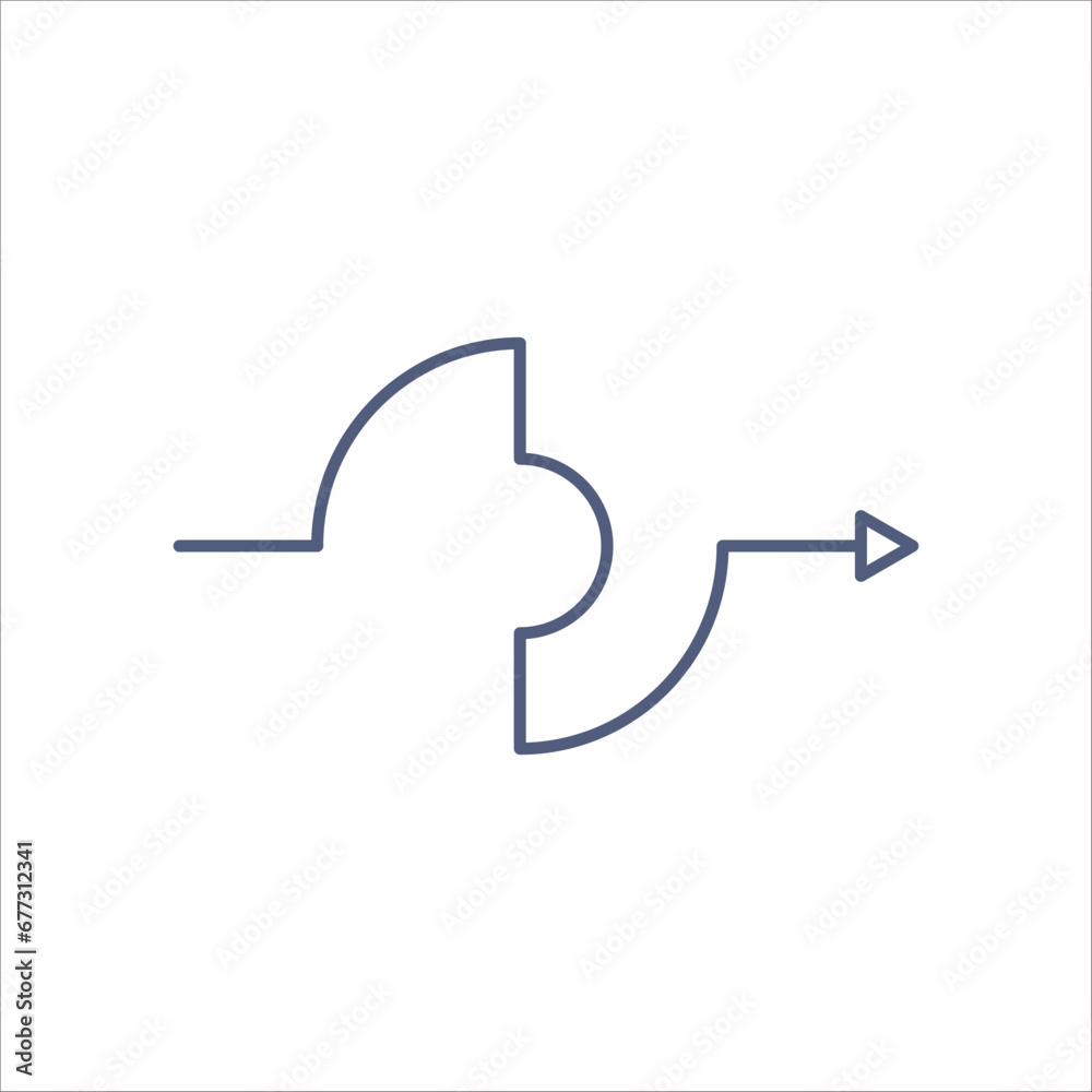Trajectory move arrow icon outline. Launch travel. Distance check. avoid obstacle way. Stock vector illustration isolated on white background. Trajectory move arrow icon outline. Launch travel. Distance check. avoid obstacle way. Stock vector illustration isolated on white background.