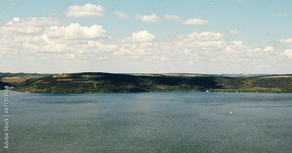 Lake and clouds. Landscape. Background. The Ukrainian Gulf. River. Summer memories. Nostalgic.