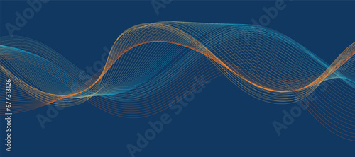 Abstract blue background with multicolored orange wavy lines photo