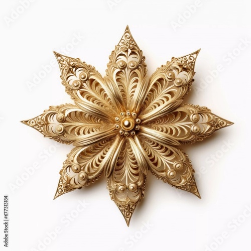 Top view of golden Christmas decoration isolated on white, AI generator