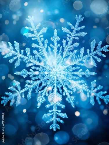 Background with blue snowflake close-up, AI generator