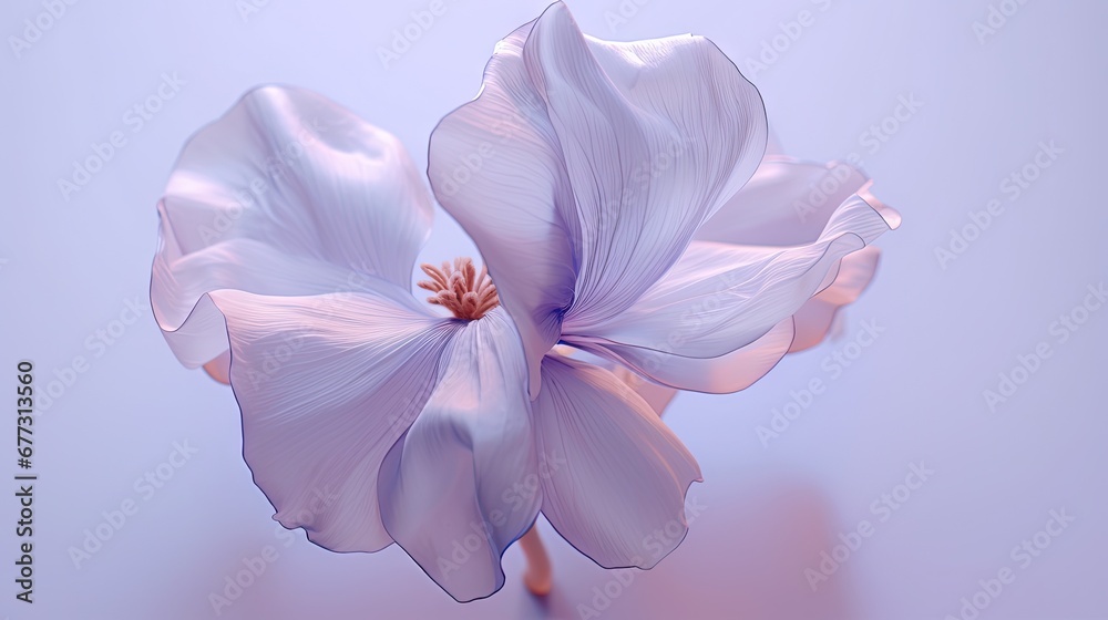 Obraz premium a close up of a purple flower on a blue background with a blurry image of the center of the flower.