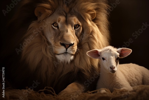 cute animal photography of a lion and lamb © StockUp