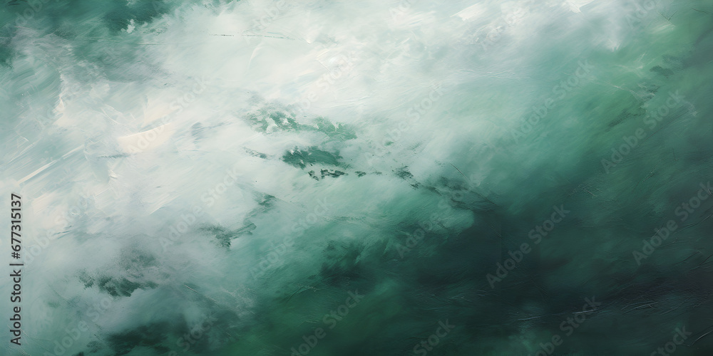 Abstract and textured oil paint background in soft green and white colors