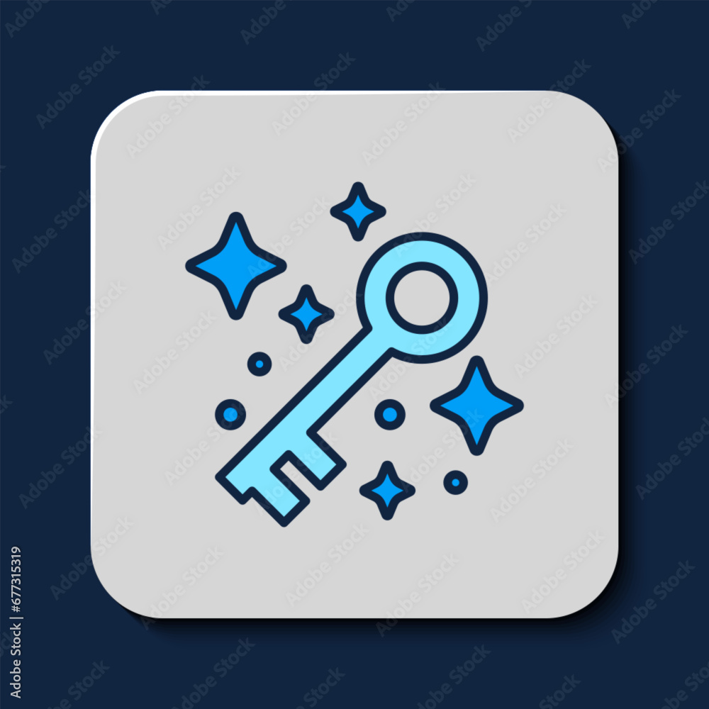 Filled outline Old magic key icon isolated on blue background. Vector Filled outline Old magic key icon isolated on blue background. Vector