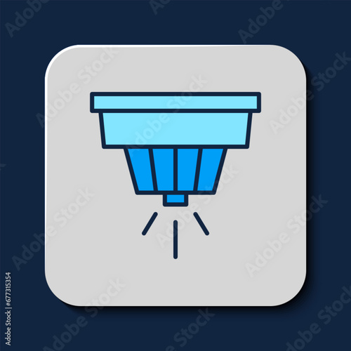 Filled outline Smoke alarm system icon isolated on blue background. Smoke detector. Vector