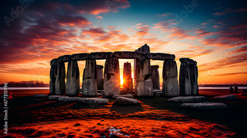 Megalithic monument of antiquity, of a religious nature. Winter Solstice Concept photo