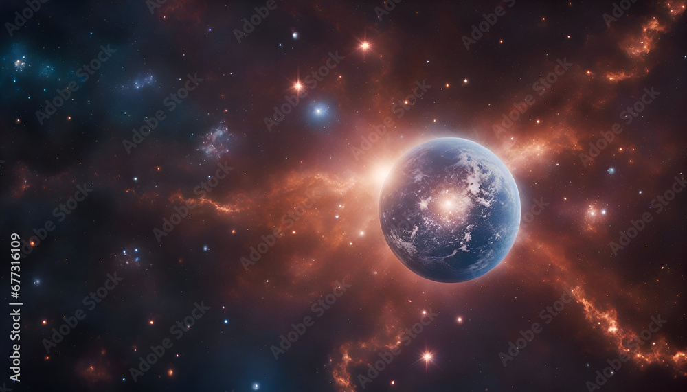 Planet Earth in space with stars and nebula in the universe.