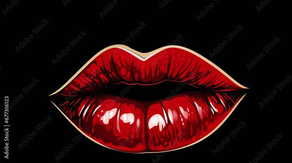 Illustration of red, sexy female lips, isolated on a black background, air kiss, beautiful lips, beauty, red lipstick, cosmetics. Illustration of red, sexy female lips, isolated on a black background, air kiss, beautiful lips, beauty, red lipstick, cosmetics.
